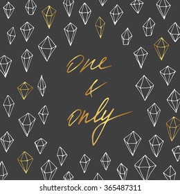 Vector modern love card, poster for Valentine's Day or date, wedding. Hand lettering, gold elements.
