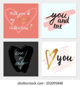 Vector modern love cards, posters for Valentine's Day or date, wedding. Hand lettering, gold elements.