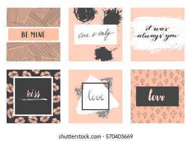 Vector modern love cards, posters for Valentines Day or date, wedding. Hand lettering, brush strokes.