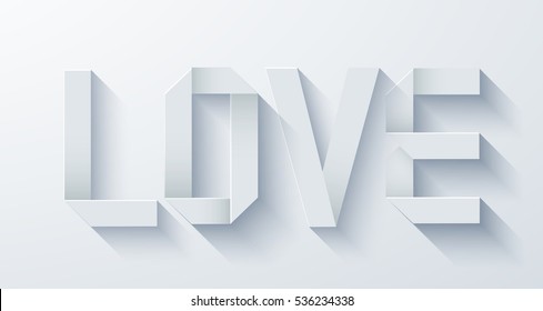 Vector modern love origami paper on light background. Valentines day concept