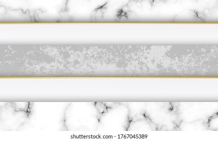 Modernes, luxuriöses Papier, geschnittener Hintergrund mit abstraktem Marmor und Steinstruktur, 3D-Illustration. Weiße, graue und goldene Umschlagvorlage, geometrische Formen.