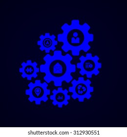 Vector modern mechanism infographic background. Technology icons set