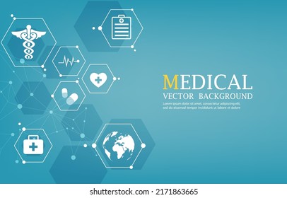 Vector Modern Medical Wallpaper.geometric Hexagon Shape.medical Icons.Medical Background.