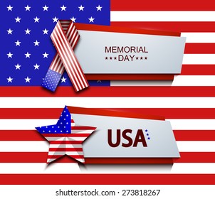 Vector modern memorial day banners on usa flag background