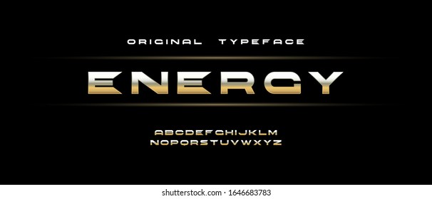 Vector of modern metallic bold font and alphabet