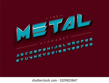 Vector of modern metallic font and alphabet