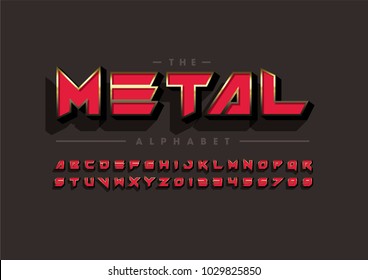 Vector of modern metallic font and alphabet