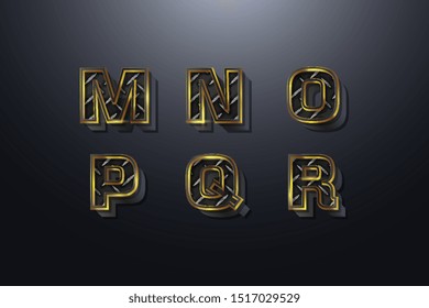 Vector of modern metallic font and alphabet