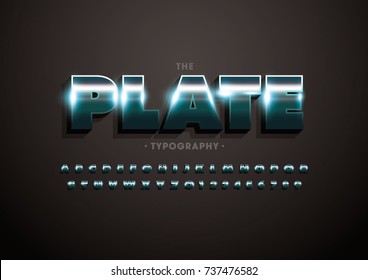 Vector of modern metallic font and alphabet