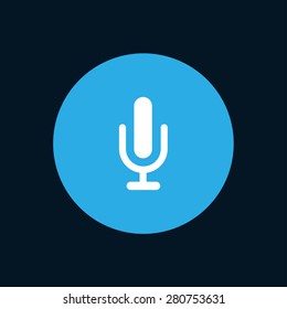 Vector modern microphone icon in blue circle on dark background