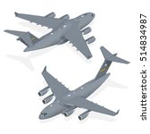 Vector Modern military jet for heavy cargo. Isometric plane performs strategic airlift missions, transporting troops and cargo throughout the world