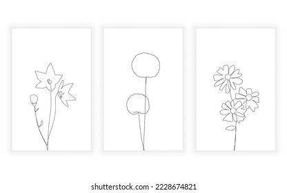 Vector modern minimalism of flower and floral concept line art drawning single line