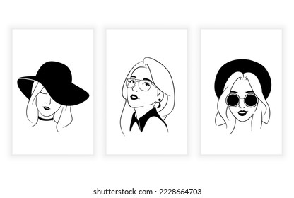 Vector moderno minimalismo línea de arte mujer e ilustración de dibujo femenino.