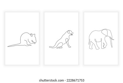 Vector modern minimalism of wild life animal rat dog and elephant line art drawning