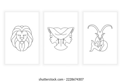 Vector modern minimalism of zodiac concept line art drawning