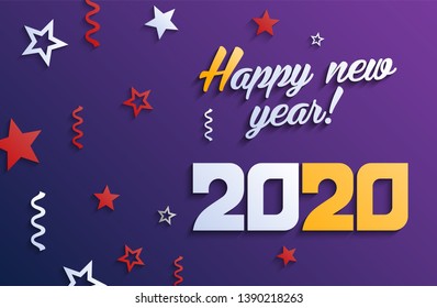 Vector modern minimalist Happy new year card for 2020 Year. 2020 a Happy New Year greetings. Jubilee or birthday logotype. Multi colored illustration. Vector illustration