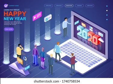 Vector modern minimalist Happy new year Isometric card for 2020 Year, Isometric Happy new year 2020 greetings concept on computer screen, Vector illustration