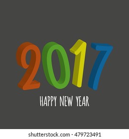 Vector modern minimalistic 3D Happy new year card for 2017 with main big numbers - dark version