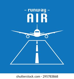 Vector Modern Minimalistic Airplane Logo. Runway Background.