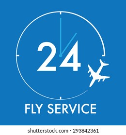 Vector Modern Minimalistic Airplane and Watch Logo with Blue Backgound