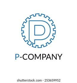 Vector modern minimalistic blue P letter cog logotype