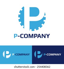 Vector modern minimalistic blue P letter cog logotype