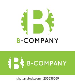 Vector modern minimalistic green B letter logotype. Cogwheel logo.
