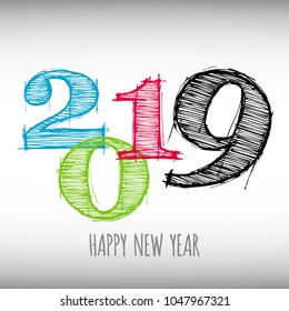 Vector modern minimalistic Happy new year card for 2019 with main big numbers - light version