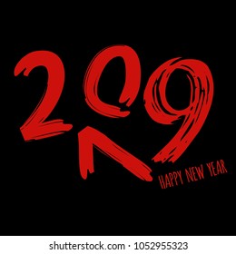Vector modern minimalistic Happy new year card for 2019 with main big numbers - dark version with yellow letters
