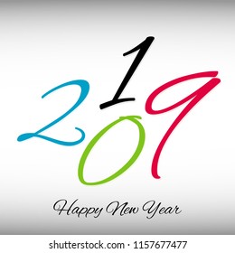 Vector modern minimalistic Happy new year card for 2019 with main big numbers - light version