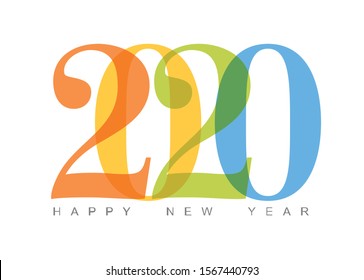 Vector Modern minimalistic Happy new year card (2020) with a big numbers and flat overlay effect