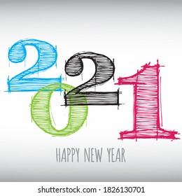 Vector modern minimalistic Happy new year card for 2021 with main big numbers - light version