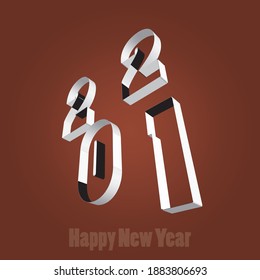 Vector moderno minimalista Feliz año nuevo 2021 con grandes números, fondo ambiente rojo.