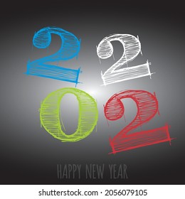 Vector modern minimalistic Happy new year card for 2022 with main big numbers - dark version