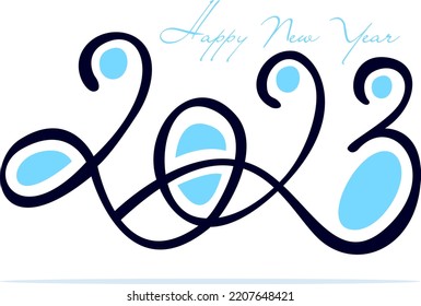 Vector moderno minimalista Feliz Año Nuevo 2023 tarjeta de felicitación con números básicos. Publicación en Internet, portada del Año Nuevo. Caligrafía.