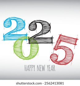 Vector modern minimalistic Happy new year card for 2025 with main big numbers - light version