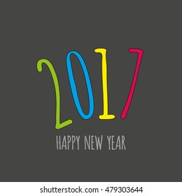 Vector modern minimalistic Happy new year card for 2017 with main big numbers - dark simple version