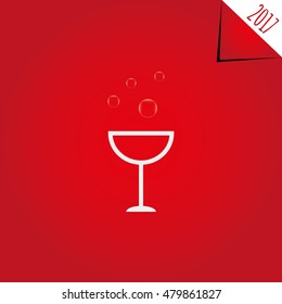 Vector modern minimalistic Happy New Year (2017) vintage red celebration card with a glass - vintage red styled version, eps stock image.
