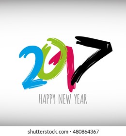 Vector modern minimalistic Happy new year card for 2017 with main big numbers - hand written styled text