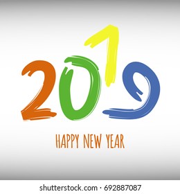 Vector modern minimalistic Happy new year card for 2019 with main big numbers - hand written text.