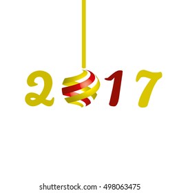 Vector modern minimalistic New year card for 2017 with main big numbers and trendy sphere. Stock vector image.