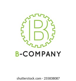 Vector modern minimalistic outline green B letter logotype. Cogwheel logo.