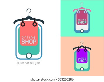 Vector modern mobile phones store logotype. Icon shop online, business icon flat design. App icon, web ideasnetwork page, virtual shopping