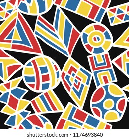 vector modern mondrian art doodle style seamless pattern on black