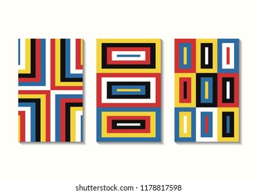 vector modern mondrian art lines pattern background collection for brochure banner and publication