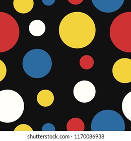 vector modern mondrian art multicircle style seamless pattern on black