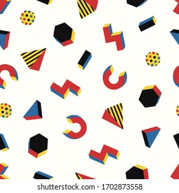 vector modern multi 3 dimension geometric seamless pattern on white