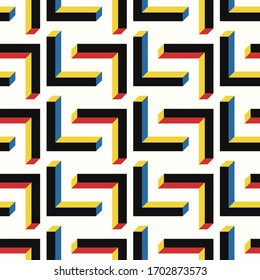 vector modern multi 3 dimension L shape rectangle geometric seamless pattern on white