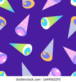 vector modern multi colorful cone seamless pattern on violet