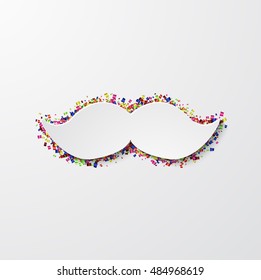 Vector modern mustache with confetti on white background